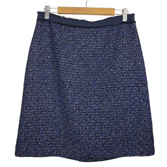 Ann Taylor Metallic Tweed A-Line Skirt Size 10 Navy Blue Wool Boucle Knee-Length - Picture 2 of 9